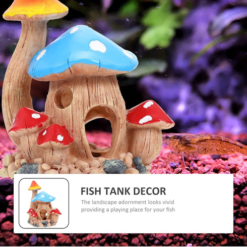 Zerodeko 1PC Resin Mushroom Hideout House, Fish Tank Cave Ornament for Small Fish Tank