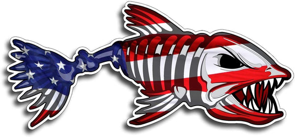 USA Bone Fish Sticker - 2 Pieces (2 Right) Patriotic American Flag Fishing Decal Vinyl Die Cut