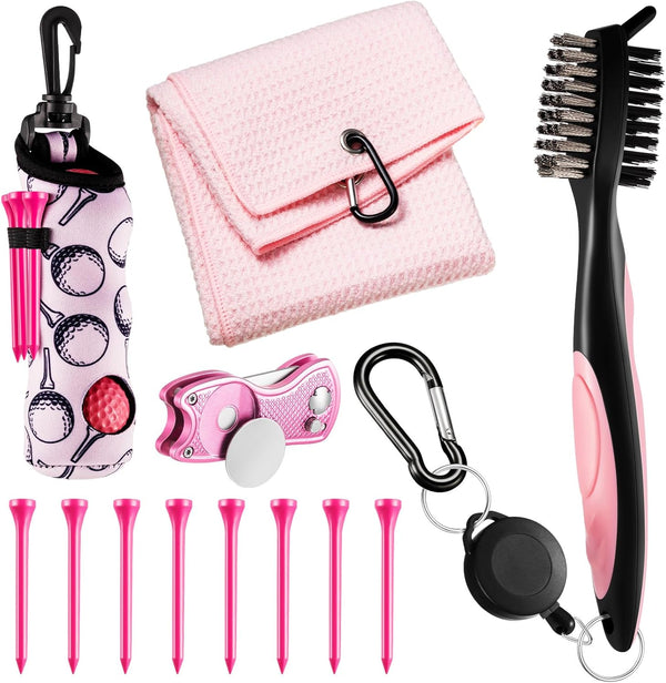 Liliful 12 Pcs Golf Accessories Kit, Includes Golf Tees, Towel, Ball Bag with Hook, Cleaner Brush, Divot Tool, Magnetic