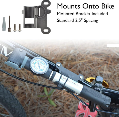 Lumintrail Portable Mini Bike Pump, Fits Presta & Schrader Valves, Frame Mount Tire Air Pump with Pressure Gauge