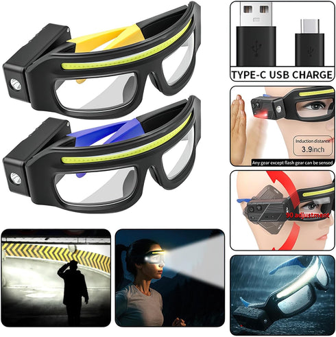IgniteHaul 5 LED Glasses Rechargeable Headlight with Motion Sensor and Touch Control, Modes USB C Lighted Glasses