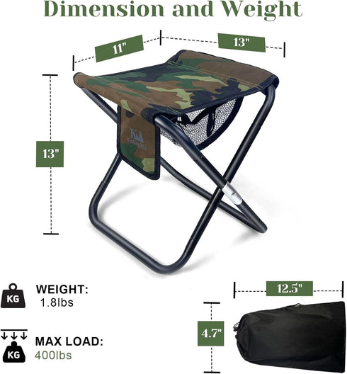 Upgraded 13 Inch Portable Folding Camping Stool with Side Pocket, Lightweight Foldable Stool for Adults, Travel, Fishing