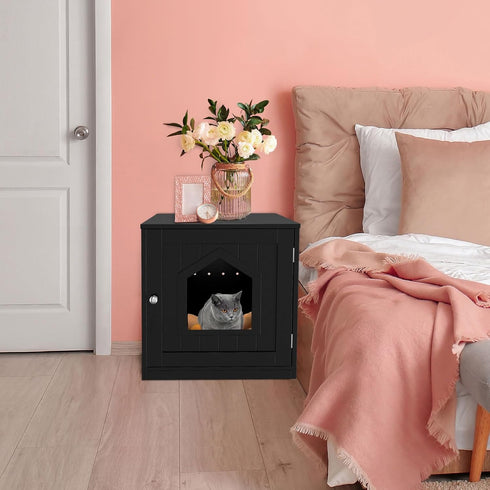 ZENY Hidden Cat Litter Box Furniture - Enclosed Cabinet With Vent Holes, Indoor Wooden Washroom, End Table, Nightstand