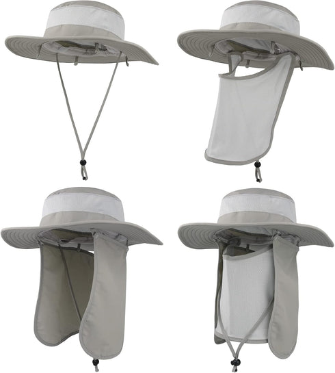 Outdoor Sun Hat with UPF 50 Protection, Waterproof Fishing Hat with Face Cover Summer Neck Flap