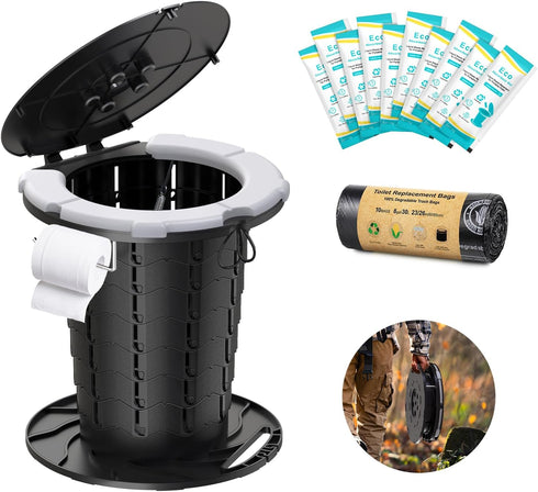 BLIKA Upgraded Retractable Portable Toilet with Soft Cushioned Seat, 350LBS Foldable Camp