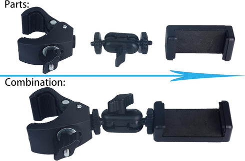 Phone Holder with Clamp for Golf Cart, Universal Mount Holder for Bicycle, Wheelchair, Stroller Mic Stand