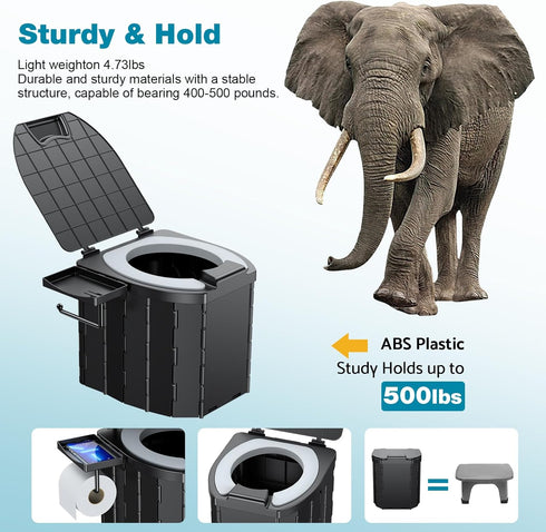 500 lbs, Camping Toilet - Upgraded soft toilet seat with urine Splash Guard, Folding Toilet with Detachable Paper