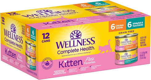 Wellness Complete Health Grain-Free Wet Canned Kitten Food, Real Meat, Whitefish & Chicken Bundle, 12 Cans