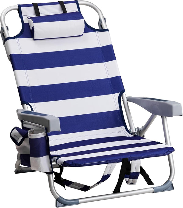 Generic Folding Beach Chair Portable Camping Chair, Low Beach Chair Lightweight Backpack Chair