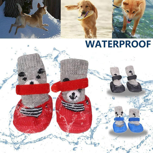 Dog Cat Boots Shoes Socks - Adjustable Waterproof Breathable Anti-Slip Sole for Tiny Dogs (M, Red)