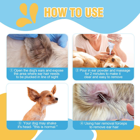 (42g) Dog Ear Care Kit - Professional Ear Powder for Hair Removal with Grooming Hemostat - Effective Solution