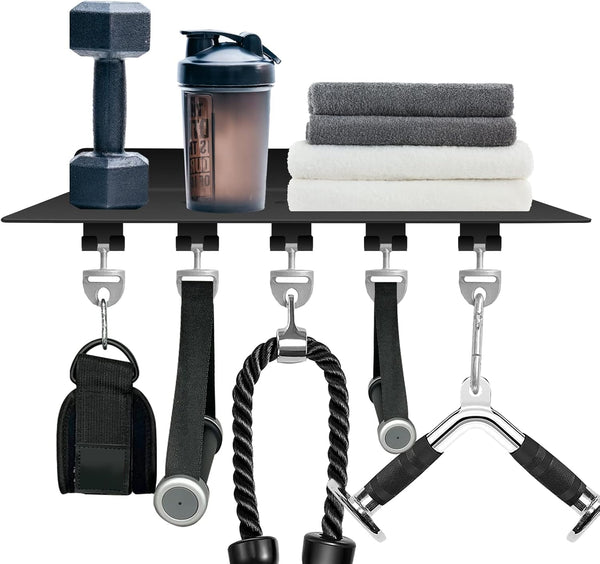 Tonal Accessories Shelf Organizer for Gym Storage Rack, Black Floating Wall Shelves with Hooks for Equipment