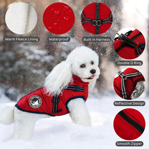 Gyuzh Dog Coat with Harness, Puppy Coats Small Dog Jacket, Winter Waterproof for Small Medium Large Dogs