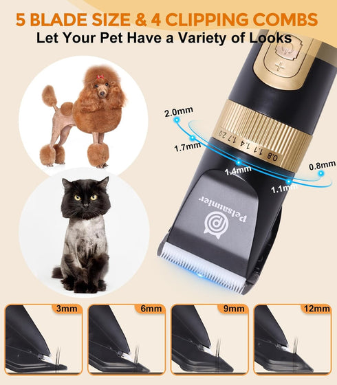 Dog Grooming Clippers Kit, Low Noise Electric Trimmer, 4-Speed & LCD, Cordless Rechargeable Hair Clippers for Thick