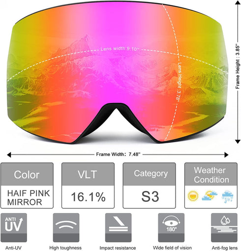 FMY Ski Goggles for Men, Women & Youth - Anti Fog UV400 Protection for Snowboard Skiing