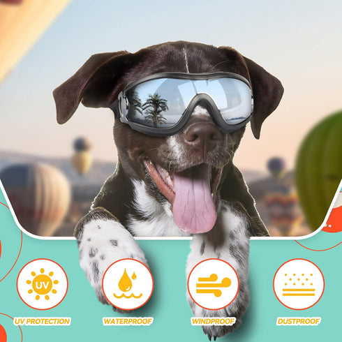 PETLESO Dog Goggles for Large Breed, Eye Protection Sunglasses for Medium Large Dogs, Black