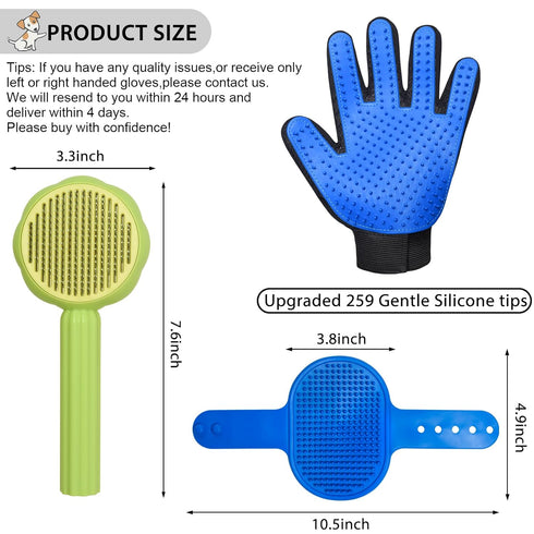 GJEASE Cat Grooming Glove Brush - Self-Cleaning Slicker for Short and Long Haired Pets, Removes Loose Hair (Green)