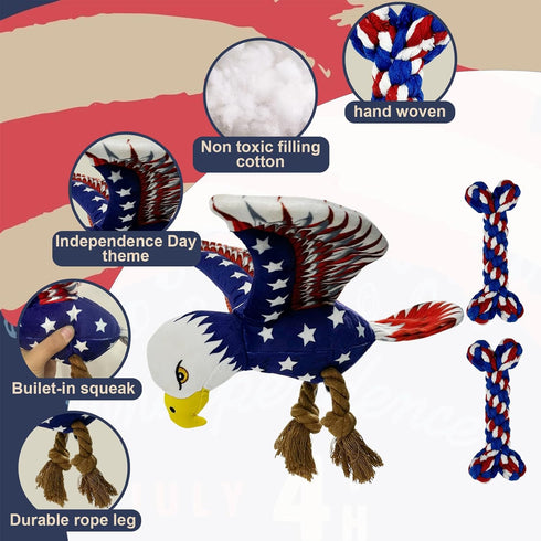 3 pcs Independence Day Pet Squeaky Toys, Plush Bald Eagle Toy with Crumpled Paper Squeaky Dog Interactive Toy for Small