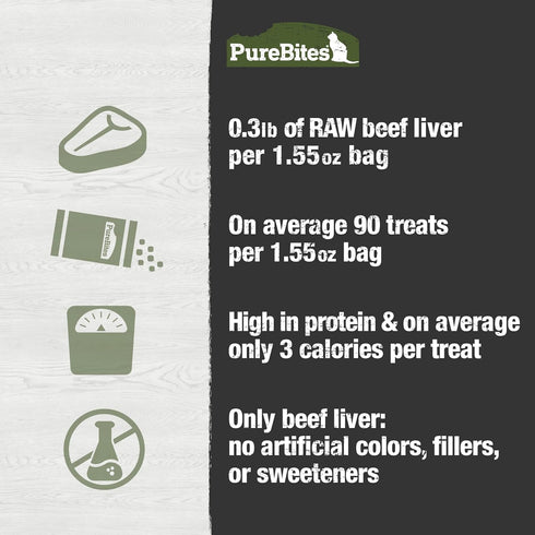 44g 1.55oz Pack 3 PureBites Freeze Dried Cat Treats, Beef Liver, ||