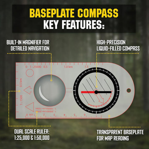 MTac Liquid Filled Baseplate Compass GlowinDark Orienteering/MapReading Compass for Hiking, Survival, Camping, Hunting