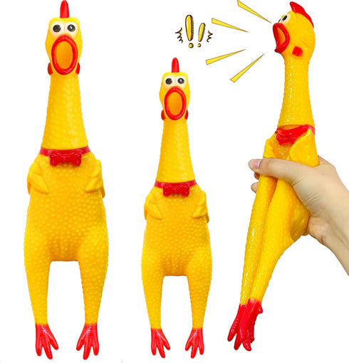 2Pcs Large Screaming Rubber Chickens,15 Inch 12 Inch Yellow Squawking Squeaky Chicken