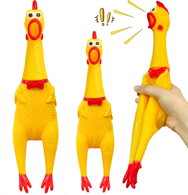 2Pcs Large Screaming Rubber Chickens,15 Inch 12 Inch Yellow Squawking Squeaky Chicken