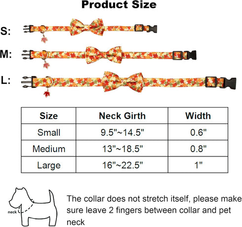 ADOGGYGO Fall Dog Collar with Bow - Adjustable Thanksgiving Collars with Removable Bowtie for Small Medium Large Dogs