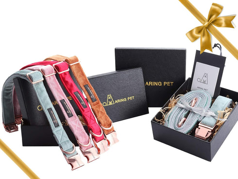 ARING PET Velvet Dog Collar and Leash Set, Soft & Comfy, Adjustable Collars for Dogs