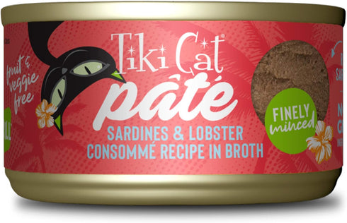 Tiki Cat Grill Pâté, Sardines & Lobster Consommé, High-Protein Wet Cat Food for All Life Stages, 2.8 oz. Cans (Pack of