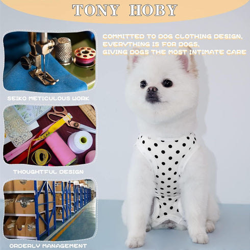 TONY HOBY Summer Dog Pajamas - Soft Breathable Dog Jumpsuit with Polka Dots (Black, L)