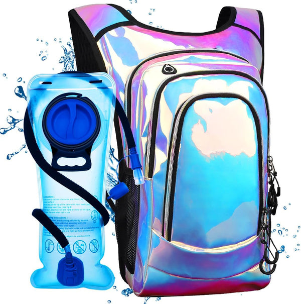 Rave Hydration Backpack, Lightweight Festival Hydration Pack with 2L Water Bladder, Anti Theft Hydration Bag