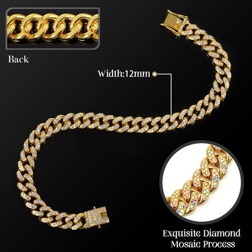 LEIFIDE Dog Chain Collar - Diamond Link 12 mm Wide Dog Necklace, Metal Cat Chain Pet Crystal Jewelry for Small Medium
