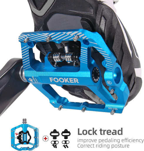 FOOKER MTB Mountain Bike Pedals, 3 Bearing Flat Platform, Compatible with Sealed Clipless Aluminum Pedals