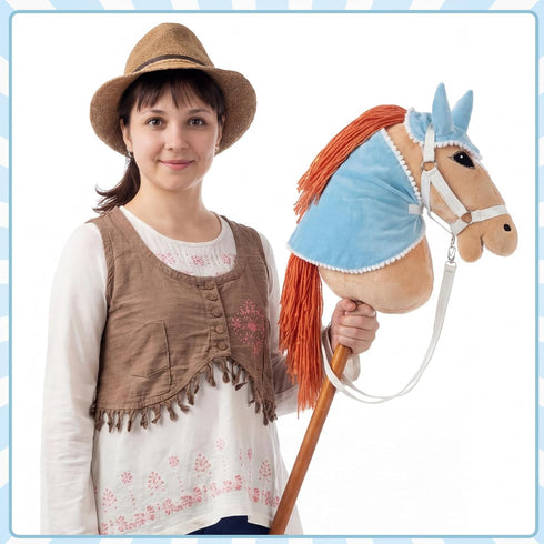 Teyva Daily 9 Pcs DIY Hobby Horse Bridle Kit Include Horses Ear Bonnet Blanket Halter Sugar Cubes Red Green Apples