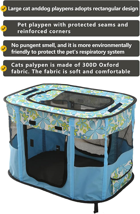 Medium Blue Foldable Pet Playpen for Indoor Use