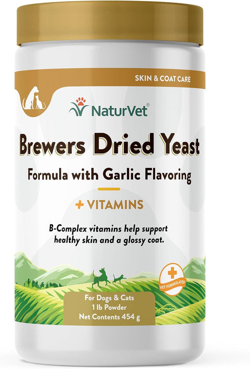 NaturVet Brewers Dried Yeast Formula with Garlic Flavoring Plus Vitamins for Dogs and Cats, 1 Pound