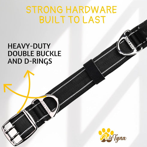 ADITYNA Heavy Duty Dog Collar with Handle, Reflective Black Collar for Medium Dogs, Tactical and Soft Padded