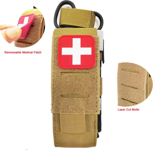 GZWER Set) Tactical Tourniquet Pouch Holder TQ Tourniquet Case Trauma Medical Shear Pouch with Shears and Pen(TAN