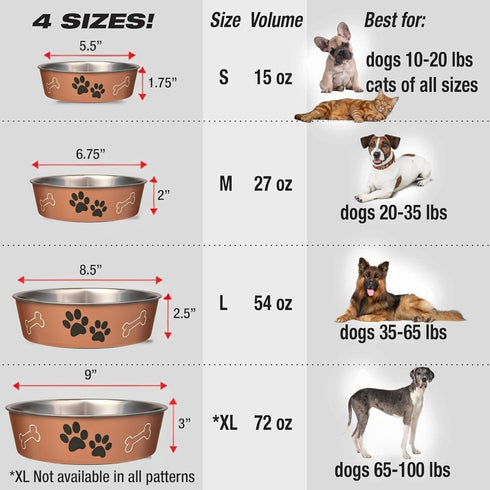 Loving Pets Bella Dog Bowls, Stainless Steel Dog & Cat Bowls, Spill Proof, Small 10-20 lbs, Copper