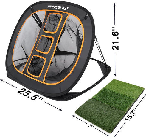 Golf Chipping Net with Tri-Turf Hitting Mat, Indoor/Outdoor Practice for Accuracy and Target Training