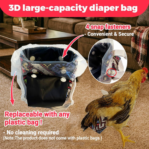 Revoloza 3D 3D Reusable Chicken Diapers for Indoor Chickens Leak-Proof Pouch with Replaceable Bag, Adjustable Straps