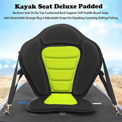 Universal Deluxe Kayak Seat Back, Padded Fishing Boat Seat with Adjustable Strap and Storage Bag