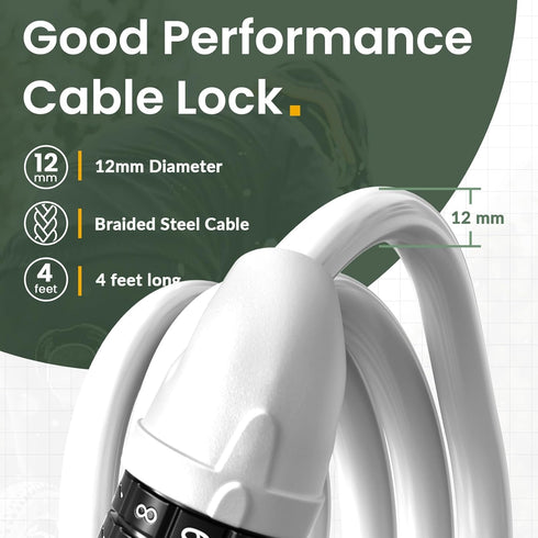 Titanker Bike Lock - 4 Feet Cable Lock 1/2 Inch Resettable Combination with Mounting Bracket for Bicycle