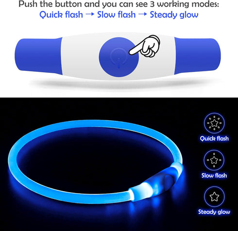 BSEEN Light Up Dog Collar, USB Rechargeable Flash Necklace for Pet Safety, Blue for Small Medium Large Dogs
