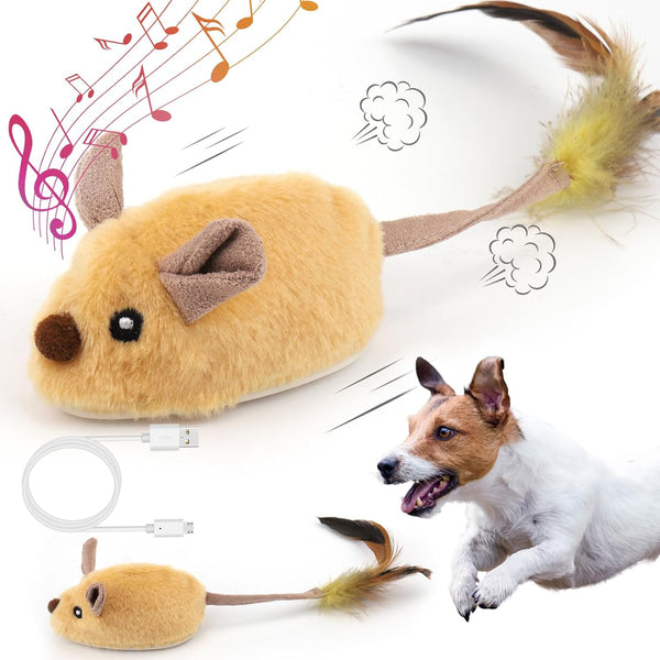 Mity Rain Interactive Dog Toys, Fake Mouse Moving Toy with Automatic Sensor, Realistic Sound & Extended Tail for Dogs