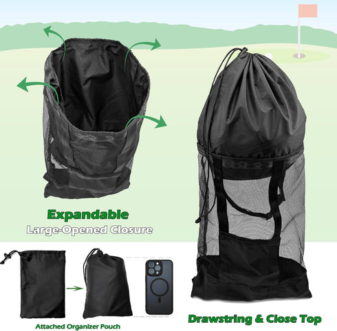 Golf Push Cart Accessories, Mesh Storage Bag, 3 Wheel Push-Pull Cart Backside Extension Organizer