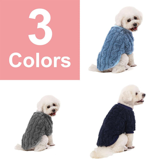 Dog Sweater, 3 Pack for Small Dogs or Cats - Warm Clothes Shirt Coat for Winter Christmas (Blue, Dark Blue, Grey,