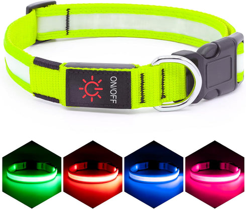 LED Dog Collar, Adjustable USB Rechargeable Light Up Safety Glowing Collar for Dogs, Small, Green
