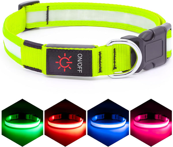 LED Dog Collar, Light Up Adjustable USB Rechargeable Safety Glowing Collars for Dogs (Medium, Green)