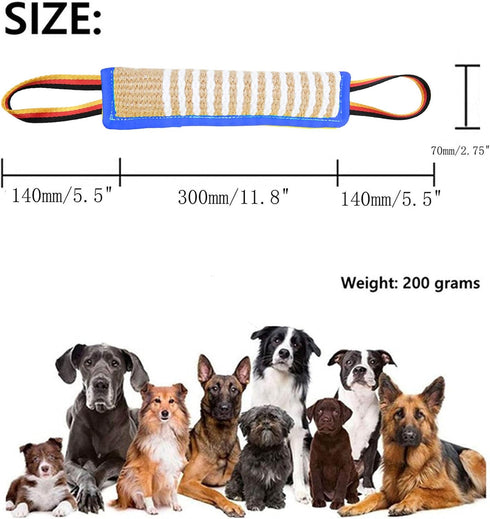 Dog Tug Toy - Tough Jute Bite Pillow for Interactive Training, Two Flag Handles for Puppies to Large Dogs, Aggressive